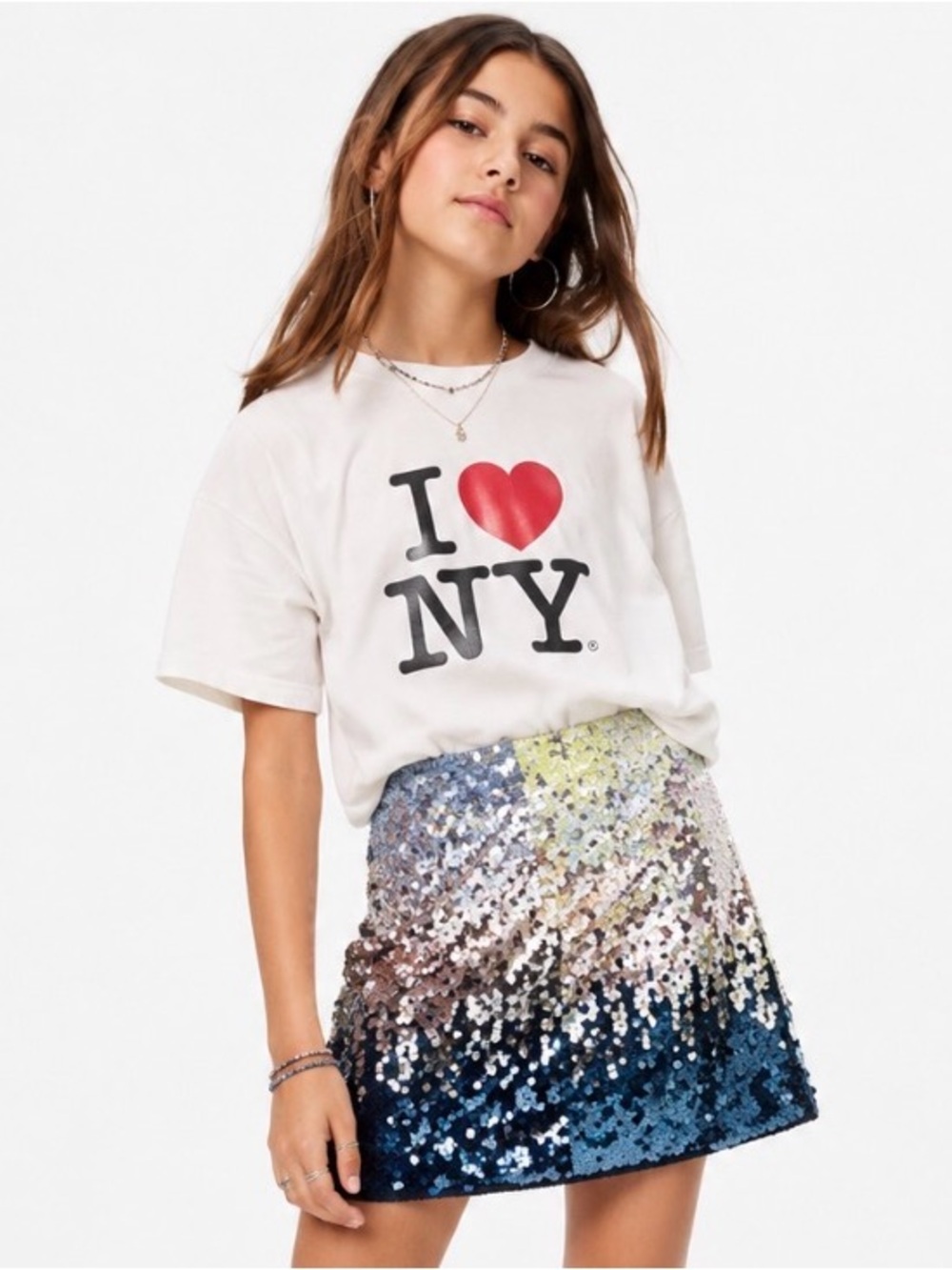H&M, Girls Sequin Ombre Skirt - Blue and Silver, size 14